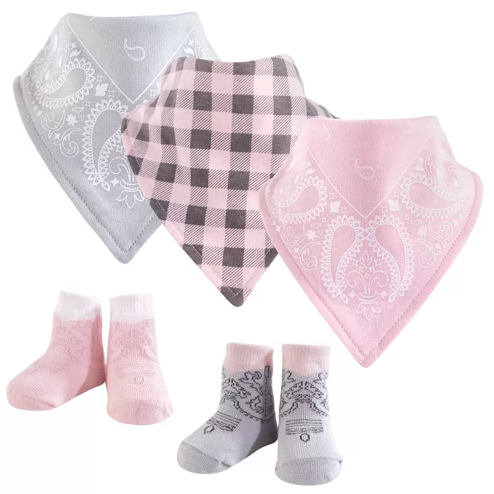 Hudson Baby Infant Girl Cotton Bib and Sock Set 5pk, Cowgirl, One