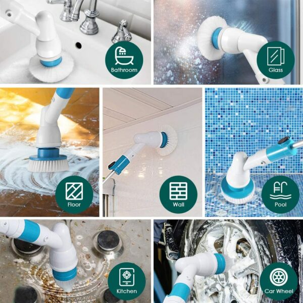 Electric Spin Scrubber 360 Cordless Shower Floor Scrubber Multi-Purpose Power Surface Cleaner with 3 Replaceable Scrubber Brush 6