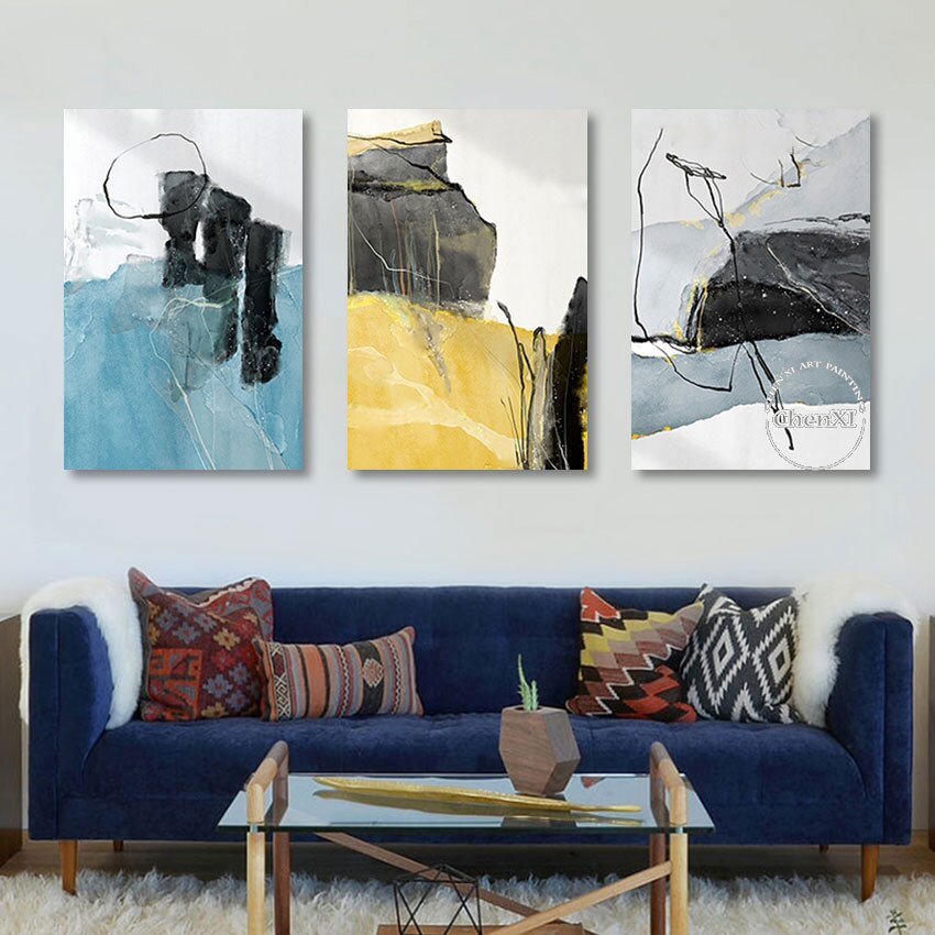 Free Shipping 3PCS Modern High Quality Abstract Oil Paintings On Canvas Large House Office Decoration Accessories Unframed 2