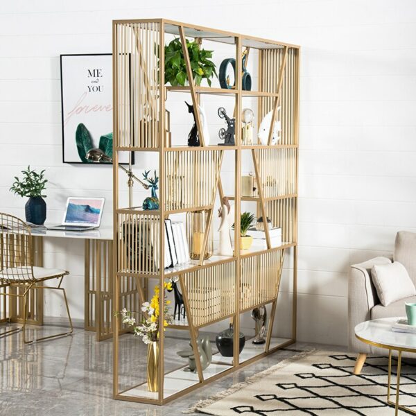 Nordic golden shelf modern minimalist creative bookshelf display stand living room floor decoration shelf partition shelf 4