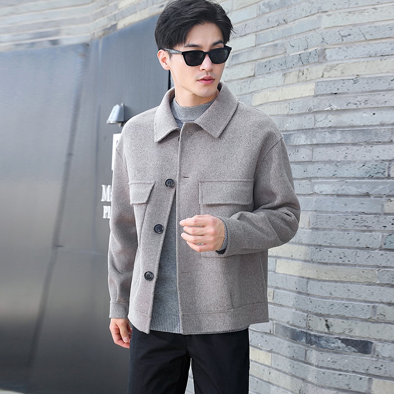 Men Woolen Coat 2022 Autumn Winter Male Wool Blends Jacket Solid Color Thicken Business Cashmere Coat Plus Size Windbreake 1