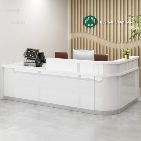 Nordic Company Reception Desks Modern Office Furniture Clothing Store Cashier Counter Corner Bar Counter Simple Commercial Table 3