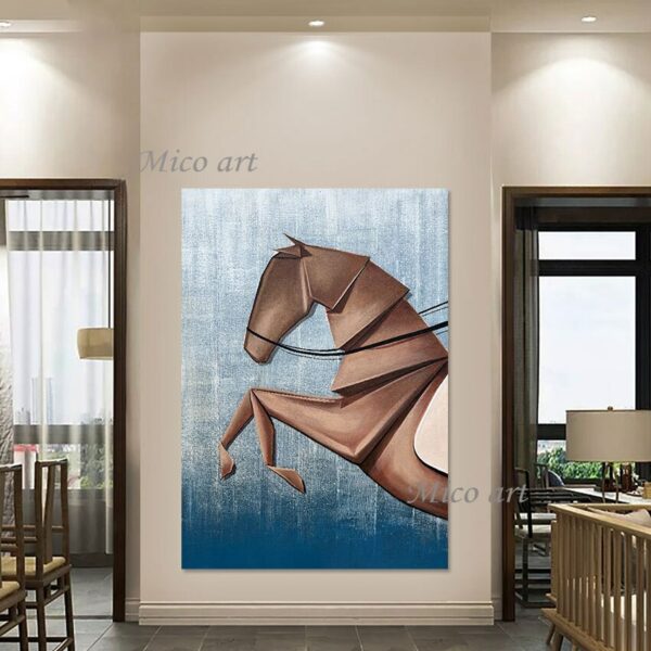 Abstract Frameless Canvas Painting Wall Art Picture 3d Horse Painting Pure Handmade Acrylic Brown Design Artwork Office Decor 4