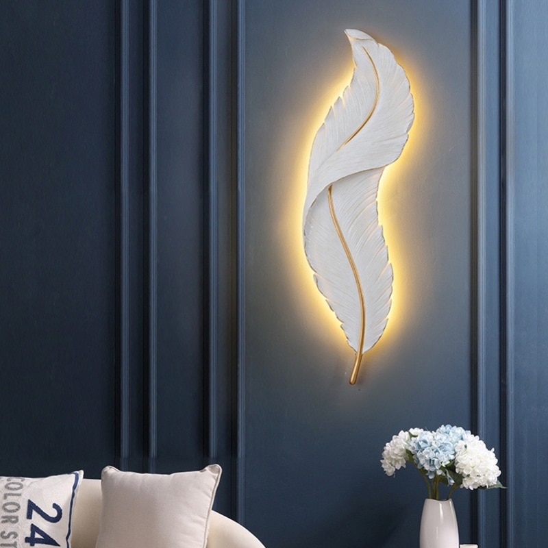 Modern Feather Wall Light RGB Led Wall Lamp for Bedroom Bedside Stairway Light Living Room Decoration Bathroom Decor Sconce 5