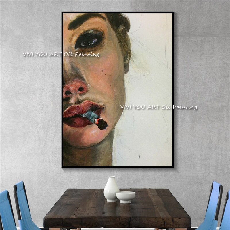 100% Handmade Abstract Women Smoking Portrait Oil Painting Large Size Wall Art Modern Office Wall Canvas Home Decoration Gift 2