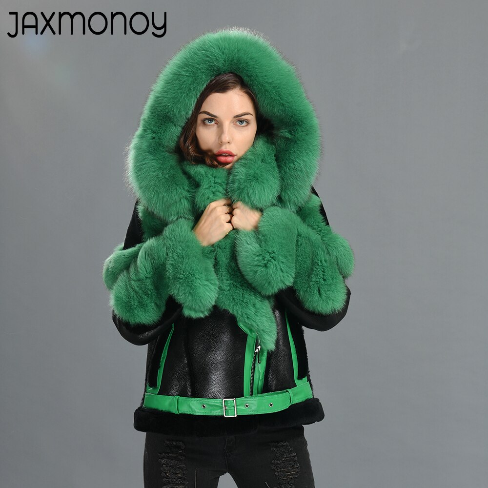 Jaxmonoy Women Shearling Coat Big Real Fox Fur Collar Ladies Sheep Fur Toscany Jacket 2022 New Thick Warm Genuine Leather Jacket 3