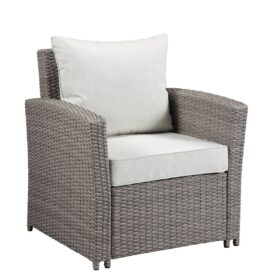 Furniture Tahan4Pc Patio Set in Fabric & 2-Tone Gray Wicker 45070 4