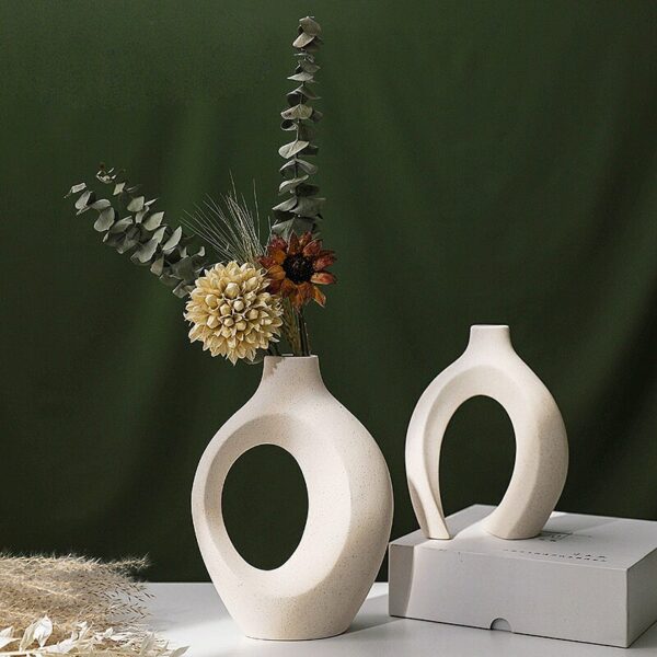 2Pcs/Set Nordic Ceramic Vase Snuggle White Matte Pot For Pampas Grass Flower Arrangement Living Room Desktop Home Decoration 3