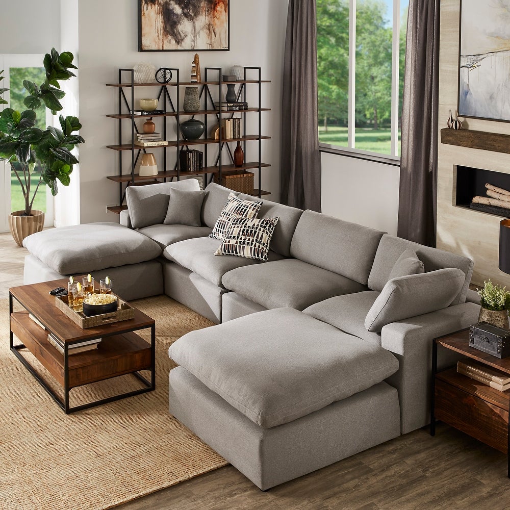 Grey Linen Down Fill U-shaped Sectional Sofa 1