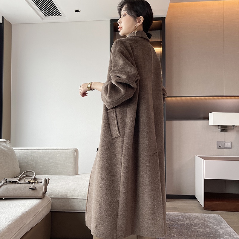 2022 Brand Collection High-End Camel Horse Velvet Coat Women's Cashmere Mid-Length Loose Alpaca Straight Thick Wool Coat women 3