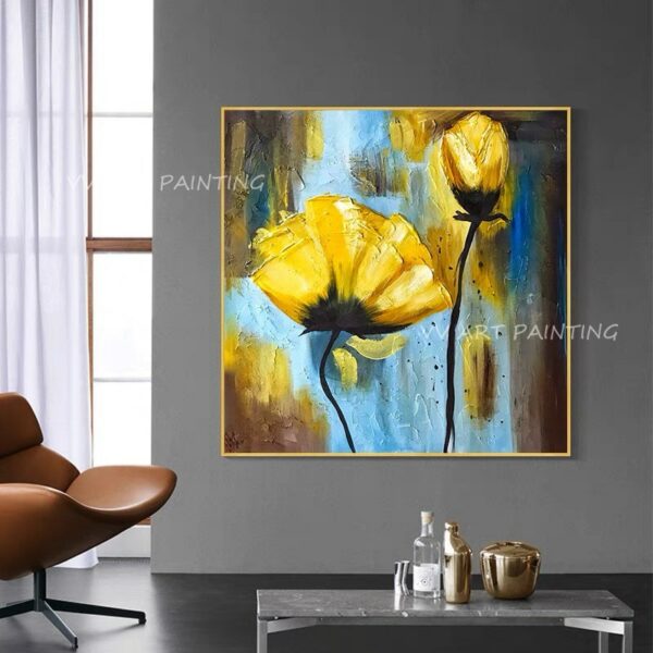 100% New Handmade Large Yellow Knife Thick Flower Modern Landscape Oil Painting On Canvas Wall Art Picture For Home Office Decor 2