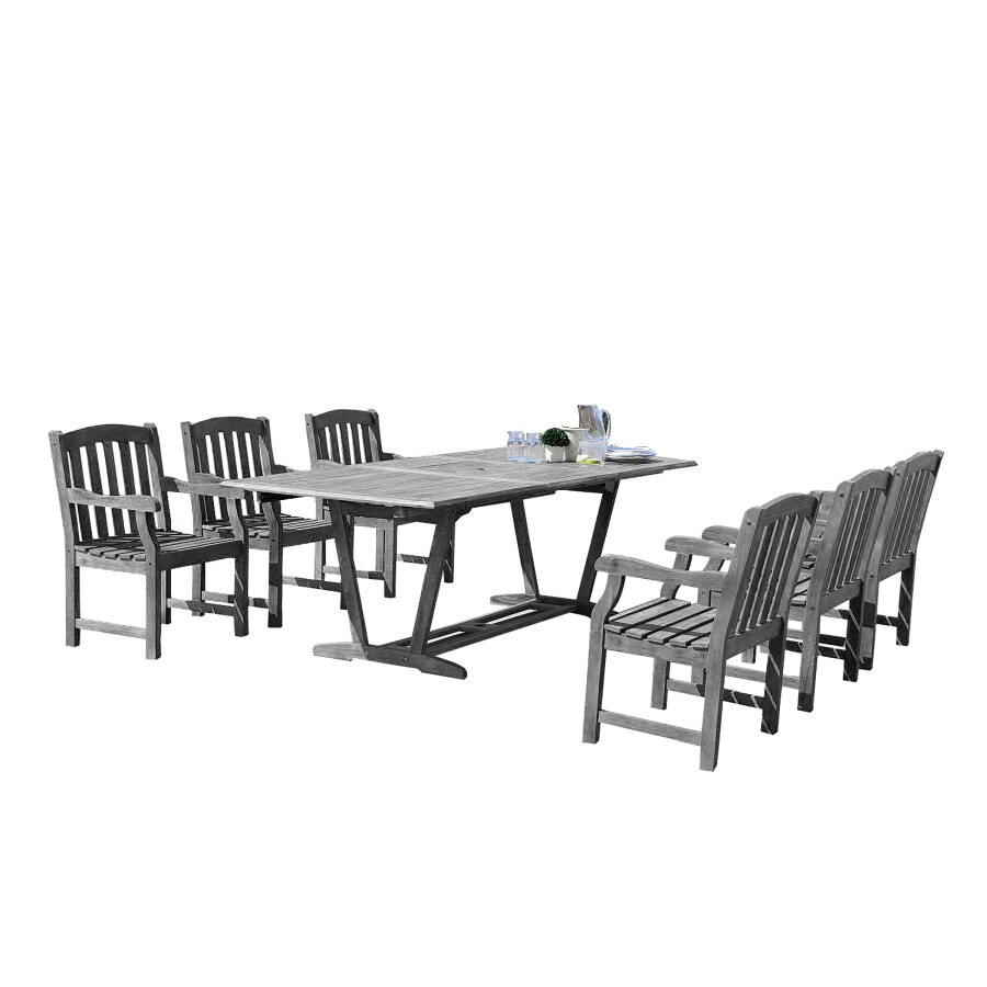 Outdoor 7-piece Hand-scraped Wood Patio Dining Set with Extension Table 2