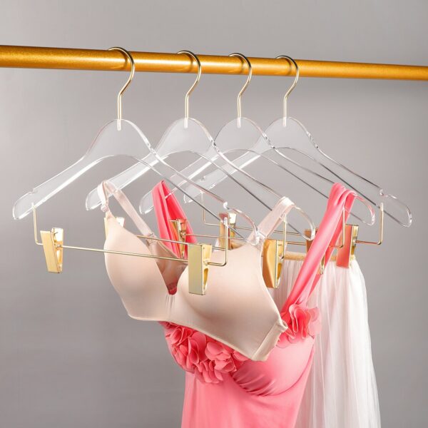 New 5PCS Acrylic Hanger With Clip Clothes Hanger Wardrobe Storage Pants Skirt Clothes Rack Organizer Suit Shop Drying Rack 6
