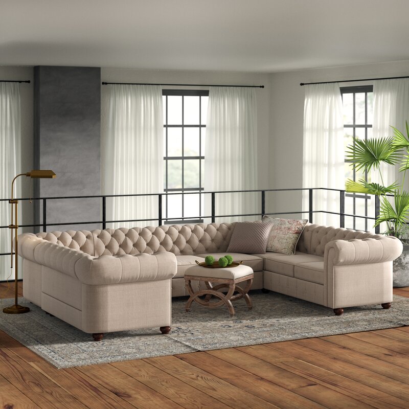 Classic Modern Design Style Living Room Office Furniture Set Sofa U-Shaped Linen Symmetrical Section Sofa 29"H x 88"W x 34"D 2