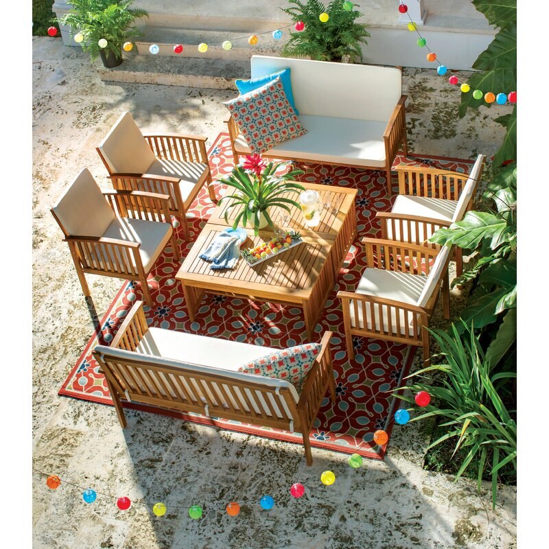 7-8 Person Patio Conversation Set with 2 Loveseats, 4 Armchairs, and 2 Coffee Tables and Cream Cushion for Garden Backyard 4
