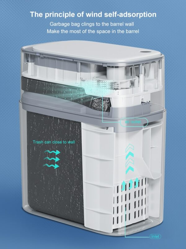 Smart Sensor Trash Can Induction Automatic Suction Bag Garbage Bin Light Kitchen Bedroom Toilet Waterproof Bucket With Lid 4