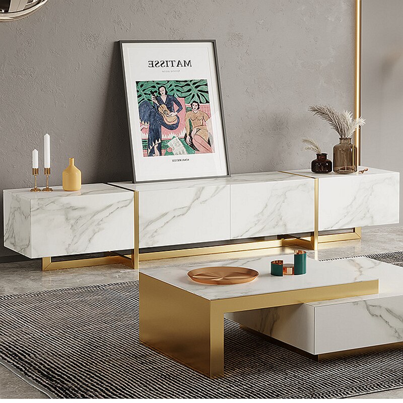 New Luxury Sintered Stone Marble Rock Tea Table TV Cabinet Modern Simple Living Room Household Storage Cabinet Large Tables 2