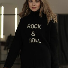 ZESSAM ROCK & ROLL Letter Cashmere Woman Sweater Long Sleeve Turtieneck Loose Female Pullover Classic Retro Lady Top 2023 1