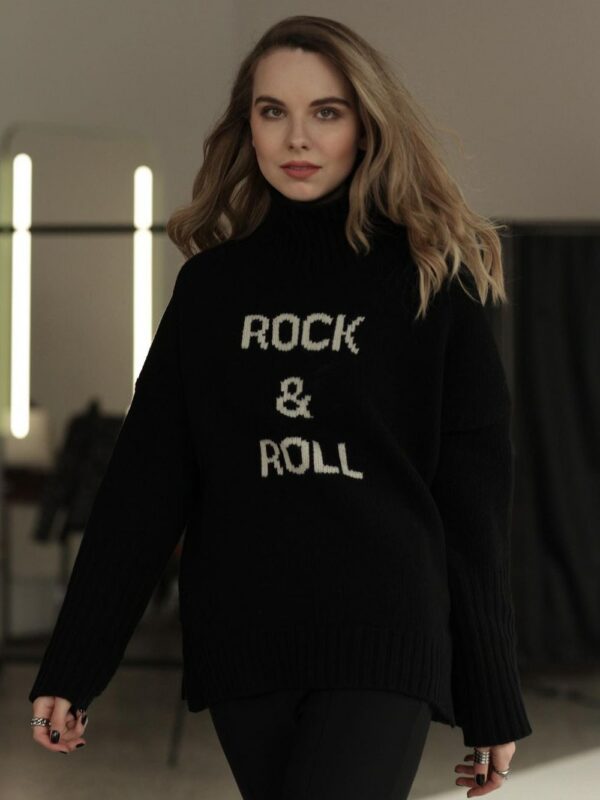 ZESSAM ROCK & ROLL Letter Cashmere Woman Sweater Long Sleeve Turtieneck Loose Female Pullover Classic Retro Lady Top 2023 1
