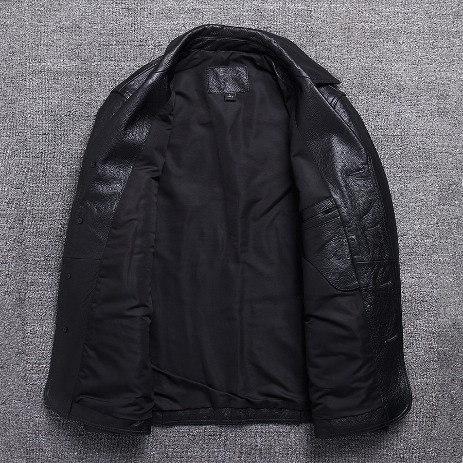 Long Jacket Men Genuine Leather Wind Coat Classic Black Plus Size Cowhide Jacket Casual Leather Cloth кожаная куртка мужская 3