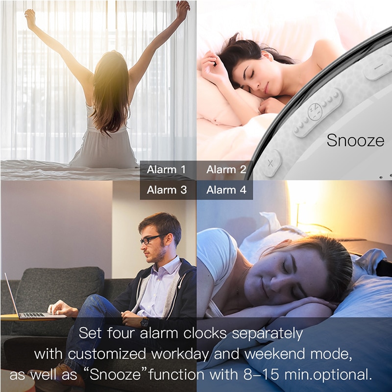 WiFi Smart Wake Up Light Workday Clock Sunrise/Sunset Simulation 4 Alarms Works with Alexa Google Home Tuya App Remote Control 4