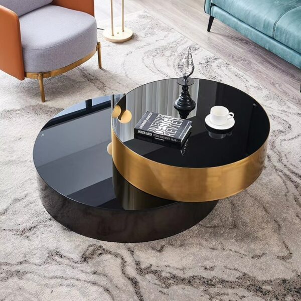 Morden Luxury Glossy Surface Toughened Glass Tea Table Simple Living Room Titanium Stainless Steel Large Double Layer Table 3