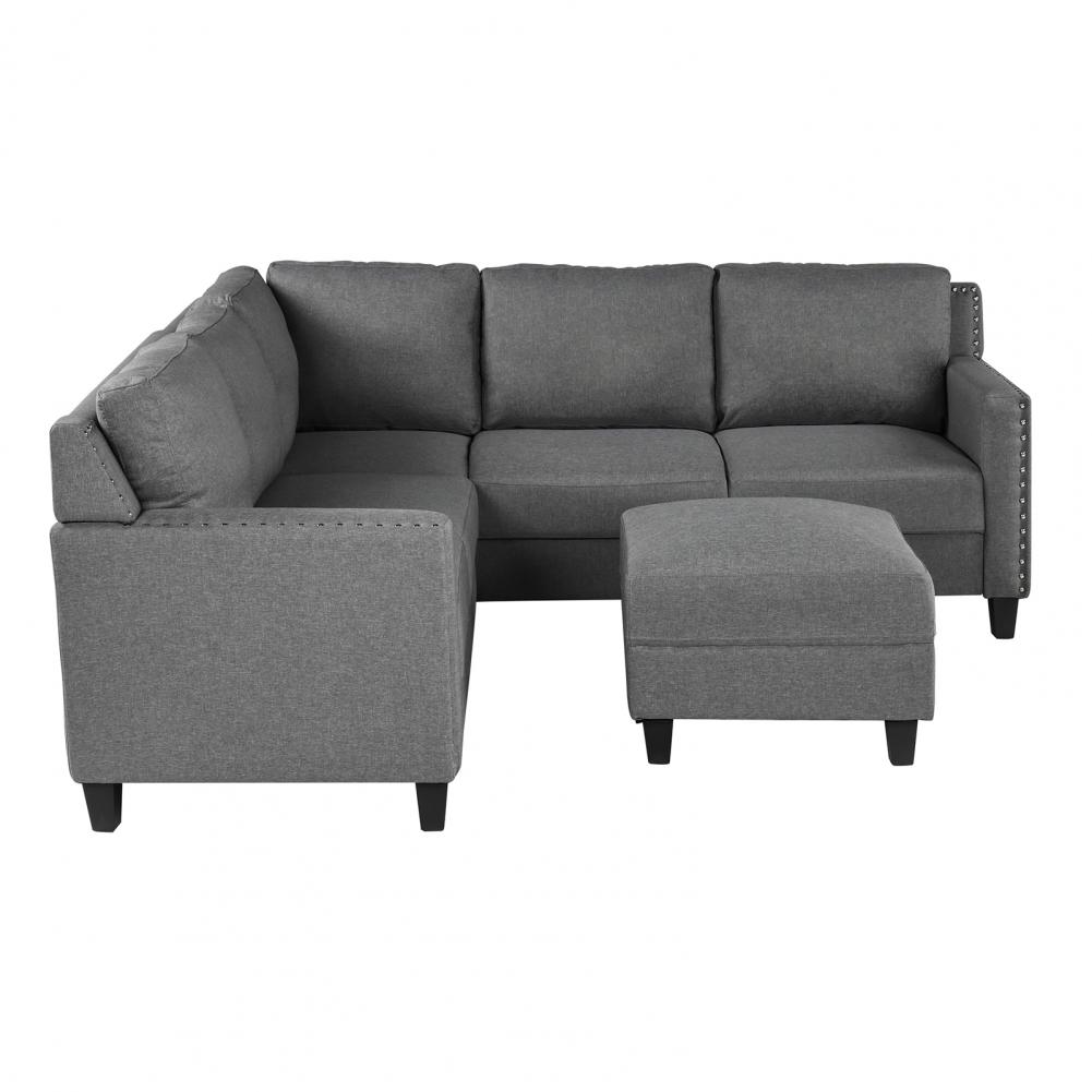 1 Set Useful Contemporary Look Sectional Sofa with Cushions Fabric Rivet Upholstered Set Robustness for Home Decor 4