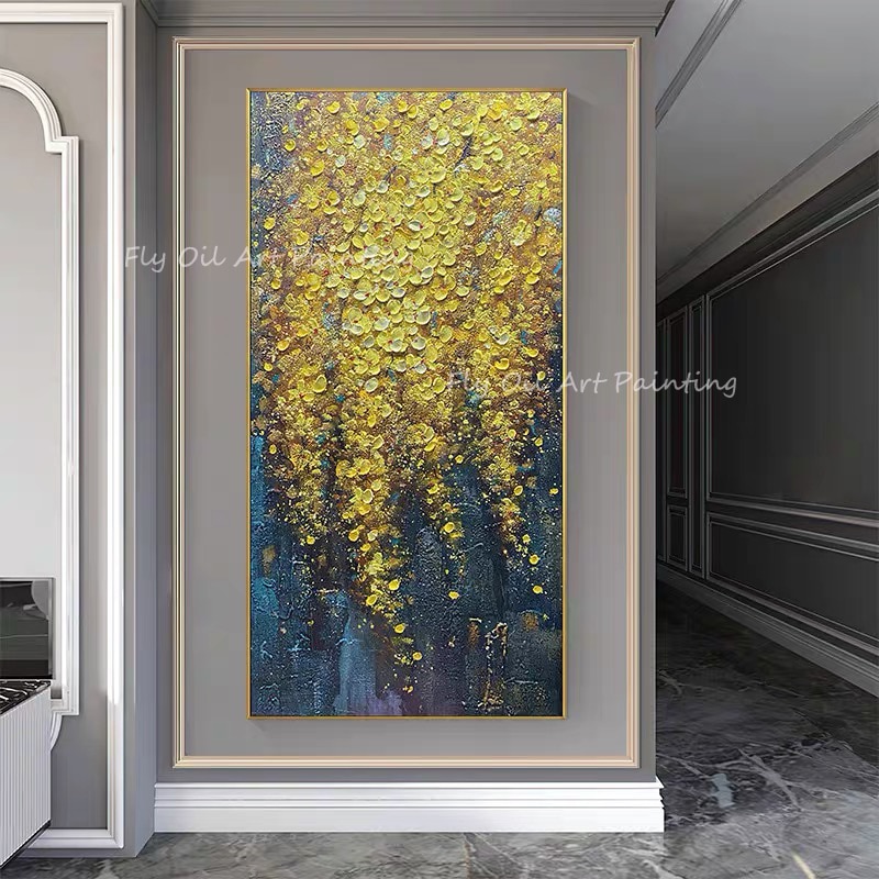 100% Hand Painted Large size modern picture beautiful Yellow Thick oil Flowers painting for office living room decoration gift 4