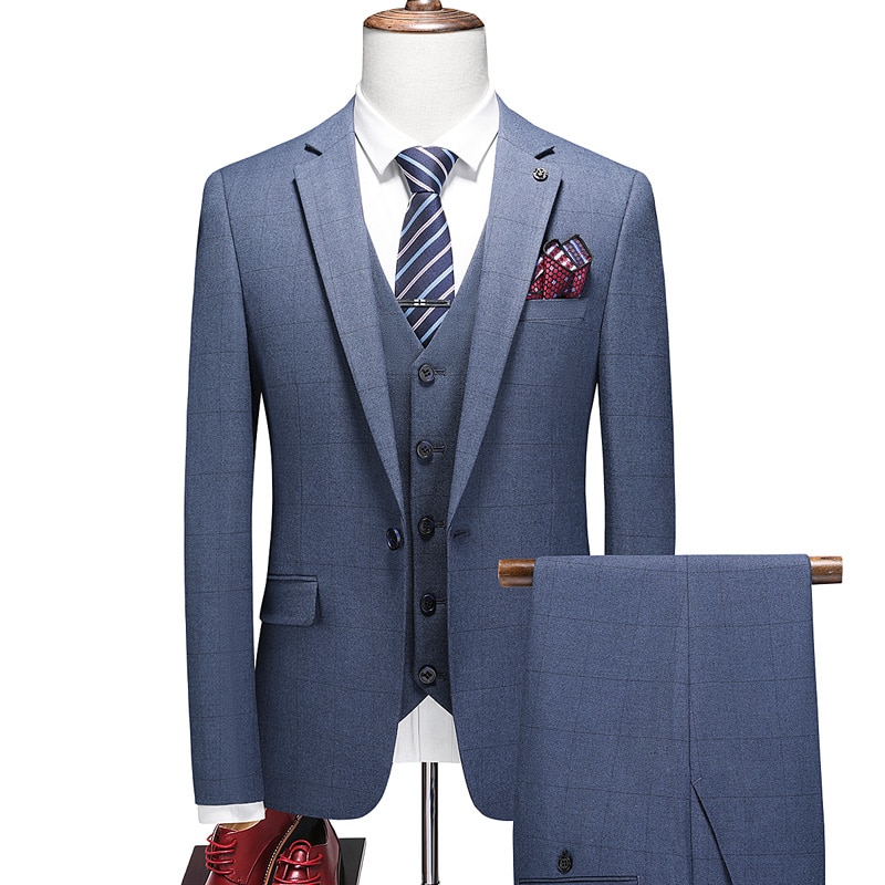 (Jacket+Vest+Pants) 2022 Male Suits Blazers Slim Business Formal Dress Waistcoat Groom Man Suits Office Set Thin Blazer Coat 4XL 1