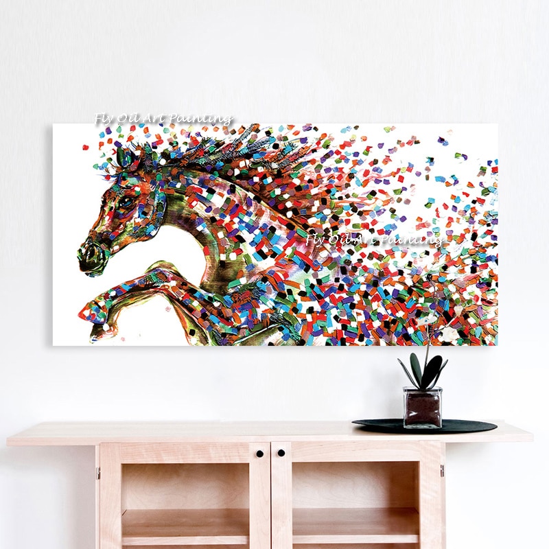 The Animal Painting Art Hand-painted Abstract Oil Painting Canvas Wall Home Decor Wall Pictures For Office Hotel Running Horse 4