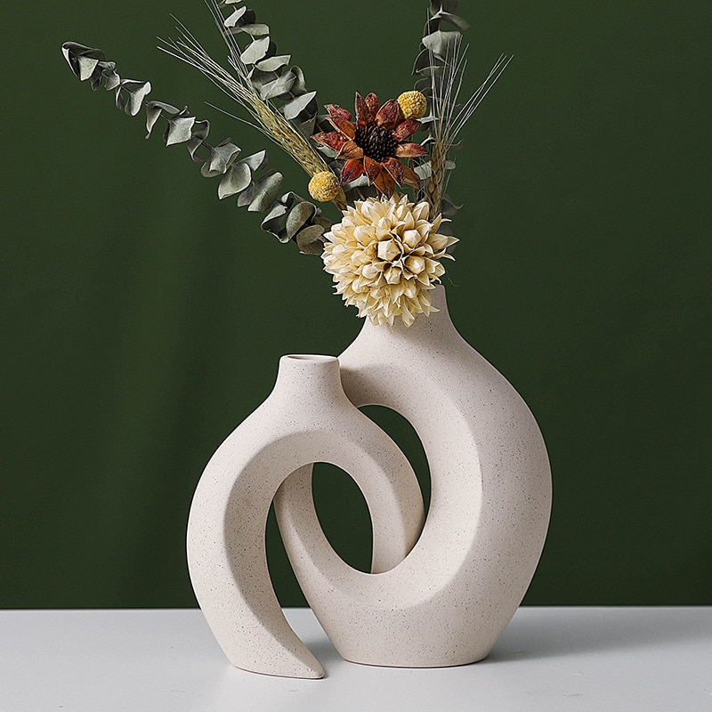 2Pcs/Set Nordic Ceramic Vase Snuggle White Matte Pot For Pampas Grass Flower Arrangement Living Room Desktop Home Decoration 1