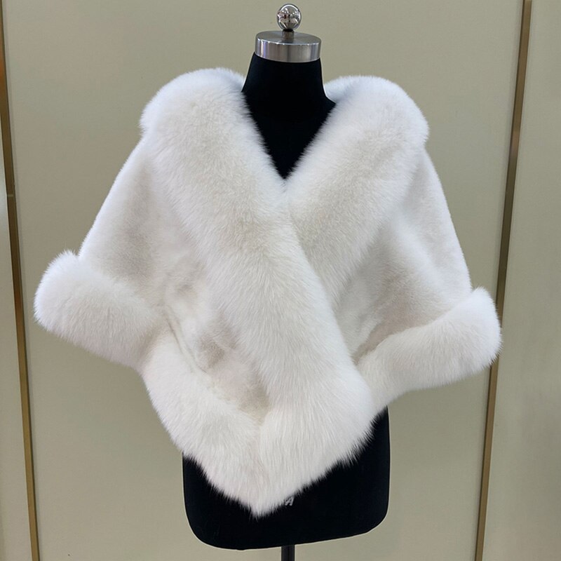 Women's Real Mink Fur Poncho With Genuine Fox Fur Trim Fashion Real Fur Cape Luxury Wedding Shawl Winter Warm Coat S7436 3
