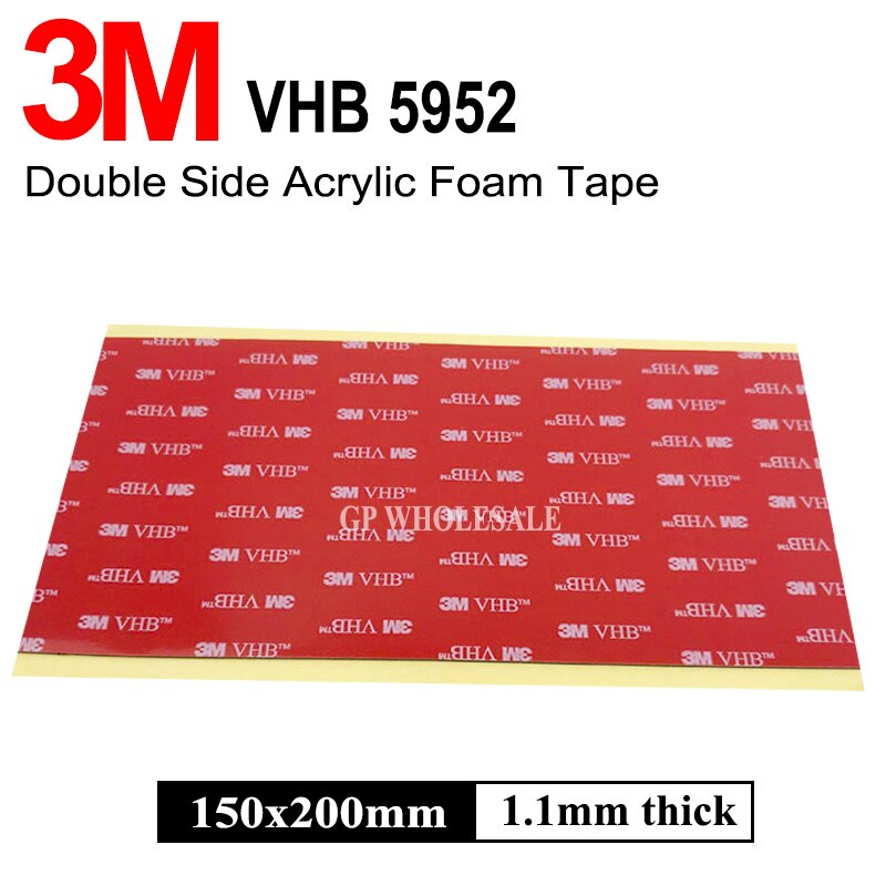 3000 piece/lot 3M VHB 5952 Heavy Duty Double Sided Adhesive Acrylic Foam Tape Black 200mmx150mmx1.1mm 1