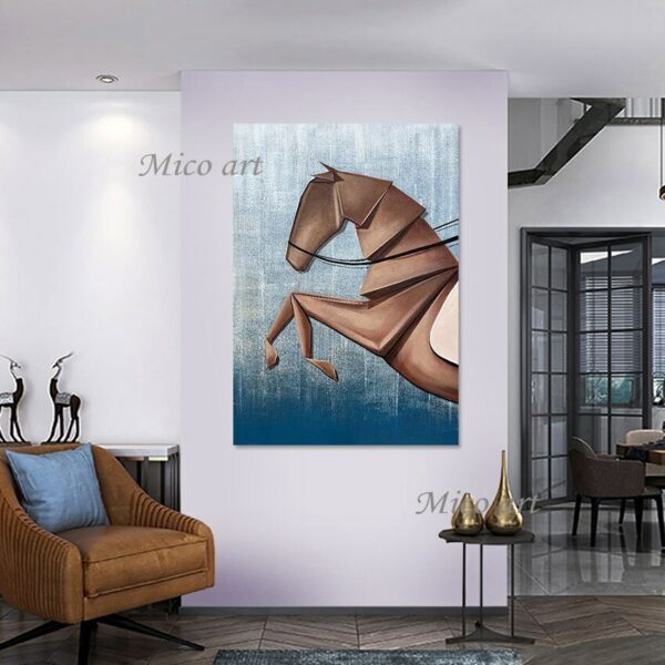Abstract Frameless Canvas Painting Wall Art Picture 3d Horse Painting Pure Handmade Acrylic Brown Design Artwork Office Decor 3