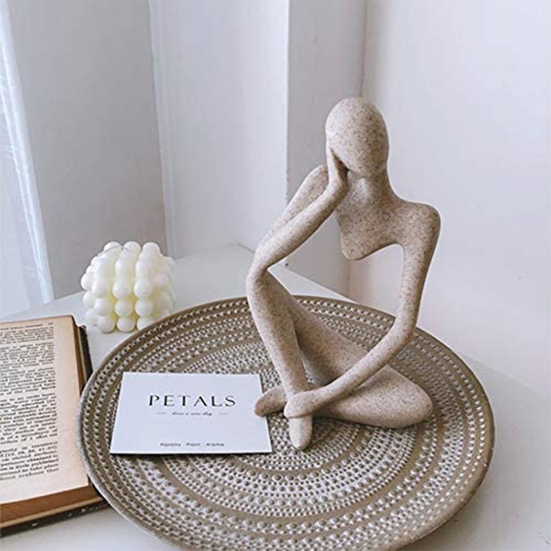 Nordic Style Sandstone Yoga Figurines Sculpture Modern Art Thinker Statue Resin Abstract Figurine Home Office Crafts Decoration 5