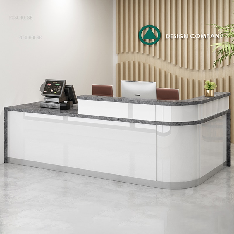 Nordic Company Reception Desks Modern Office Furniture Clothing Store Cashier Counter Corner Bar Counter Simple Commercial Table 1