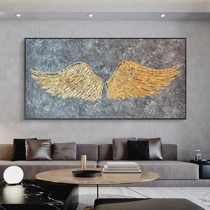 Angel Wings Handmade Gold Oil Paintings On Canvas China Large Contemporary Wall Art Picture Office Unframe Home Decoration 4