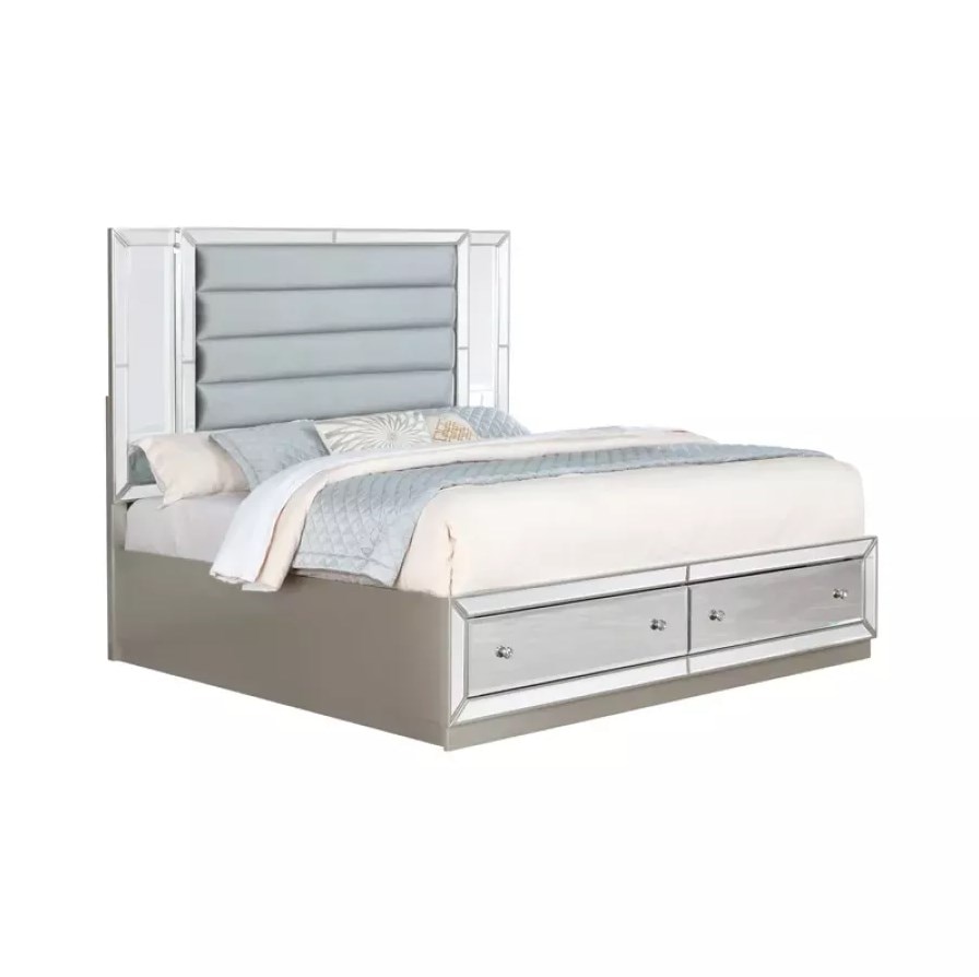 Mirrored Bedroom Furniture 5 PCS Bedroom Set Include Queen Bed Frame 2 Nightstand Dresser and Mirror Luxury Furniture 2