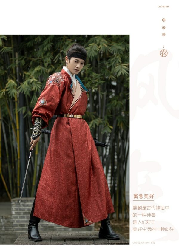 Tang Round Neck Gown Authentic Original Chinese Style Embroidery Spring Daily Hanfu Same Style for Men and Women 4