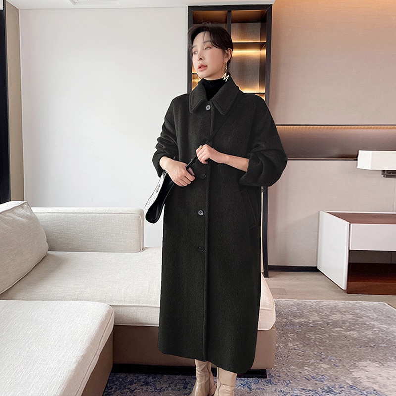 2022 Brand Collection High-End Camel Horse Velvet Coat Women's Cashmere Mid-Length Loose Alpaca Straight Thick Wool Coat women 2