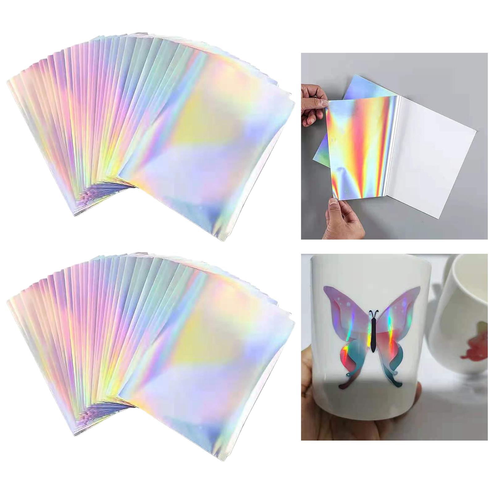 50 Pieces A4 Size Printing Paper Adhesive Holographic Dries Quickly Sticker Paper for Shop Office Home Inkjet Printer 5