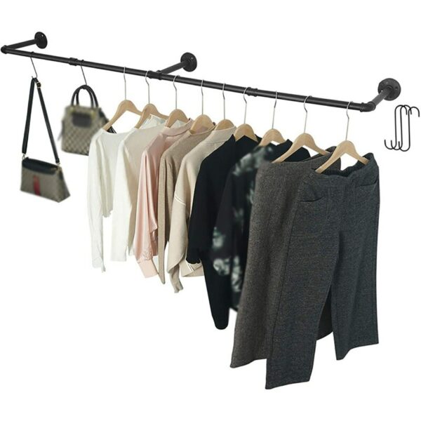 184cm Bedroom Garment Home Rail Multipurpose Wall Mounted Industrial Pipe Clothes Rack Space Saving Hanging Shelf with 10 Hooks 2
