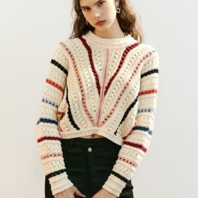 Coarse Needle Color Striped Women Sweater 2022 Autumn Winter Crew-neck French Pairs Design Brand New 3