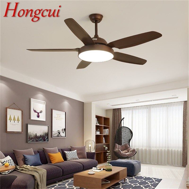 Hongcui Retro Simple Ceiling Fan Light Remote Control with LED 52 Inch Lamp for Home Living Dining Room 1