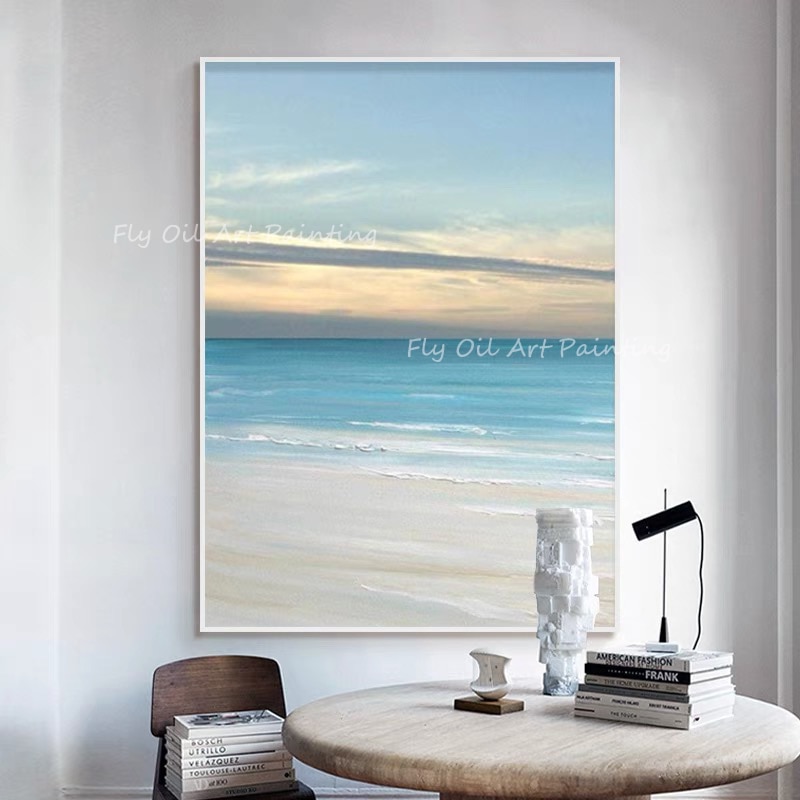 Hand-painted Oil Paintings Modern Simple Gold Blue Ocean Seascape Painting On Canvas Wall Art For Home Office Decorations Gift 1