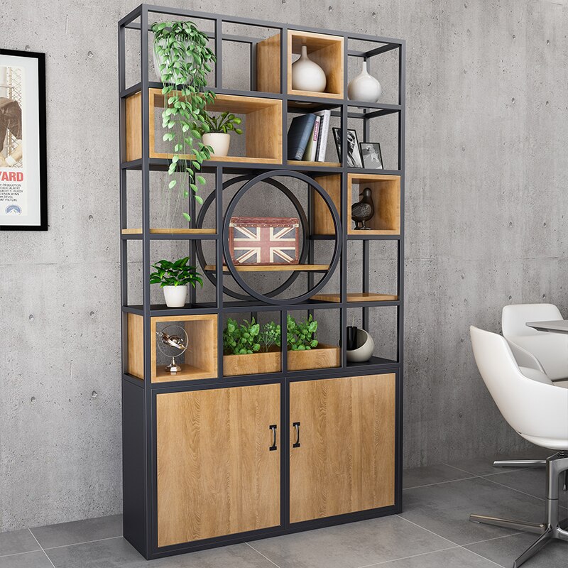 Modern stainless steel bookshelf floor-to-ceiling office partition bookcase creative shelf light luxury Nordic display rack 4