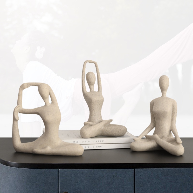 Nordic Style Sandstone Yoga Figurines Sculpture Modern Art Thinker Statue Resin Abstract Figurine Home Office Crafts Decoration 2