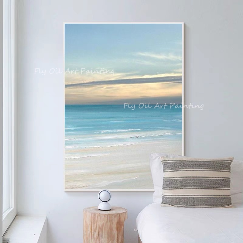 Hand-painted Oil Paintings Modern Simple Gold Blue Ocean Seascape Painting On Canvas Wall Art For Home Office Decorations Gift 2