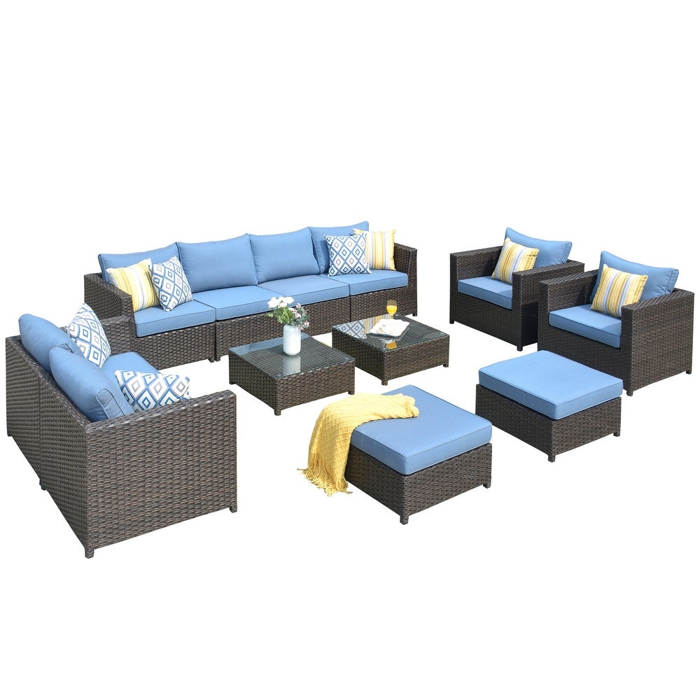 Patio Furniture Set Big Size Outdoor Furniture 12 Pcs Set PE Rattan Wicker sectional with 4 Pillows and 2 Furniture Covers 3