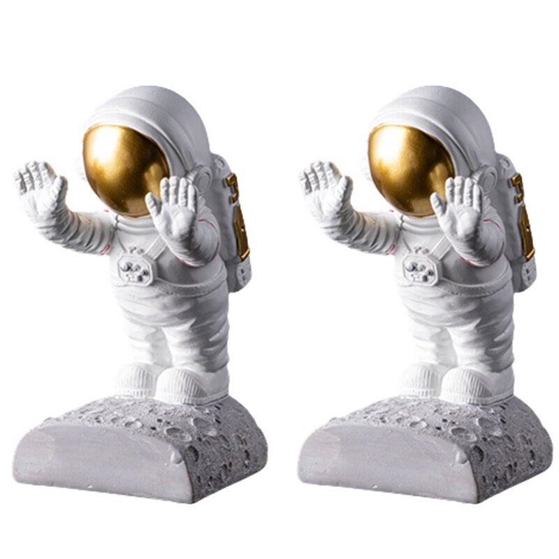 2Pcs Creative Resin Astronaut Bookend Tabletop Book Organizer Cosmonaut Figurines Desk Bookend Office Decoration 1